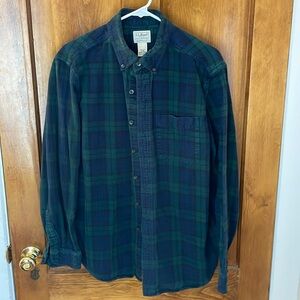 LL bean traditional fit men’s flannel shirt blue and green tartan plaid